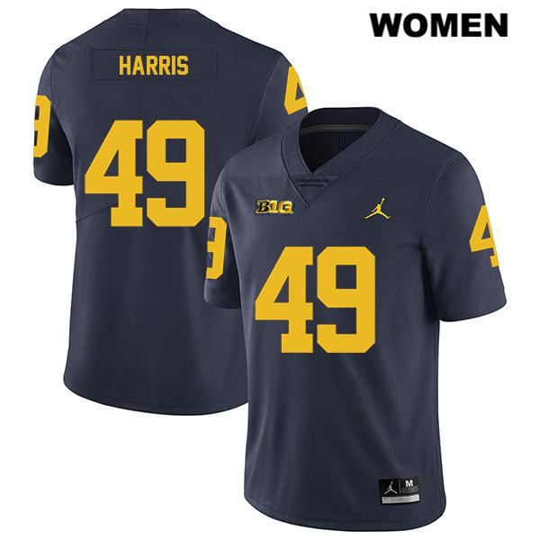 Women's NCAA Michigan Wolverines Keshaun Harris #49 Navy Jordan Brand Authentic Stitched Legend Football College Jersey XX25H32TI